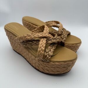 KAANAS Guadalupe Raffia Basket Wedges Platform Natural Tan 9 Neutral Handmade